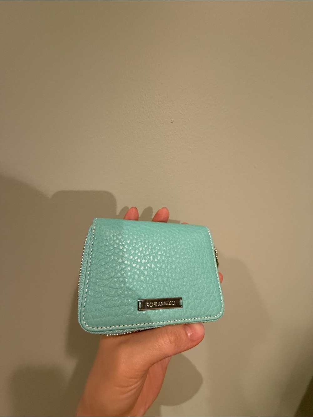 Tiffany & Co. Aqua Pebbled Zip Card Holder